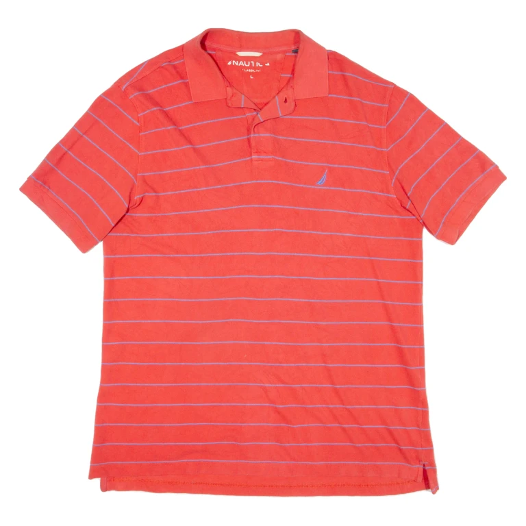 NAUTICA Mens Polo Shirt Red Striped L