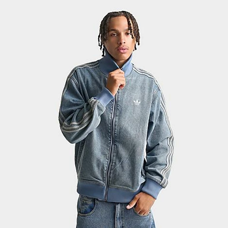 Men's Originals Adicolor Denim Firebird Track Top in Worn Blue Denim Size: Small