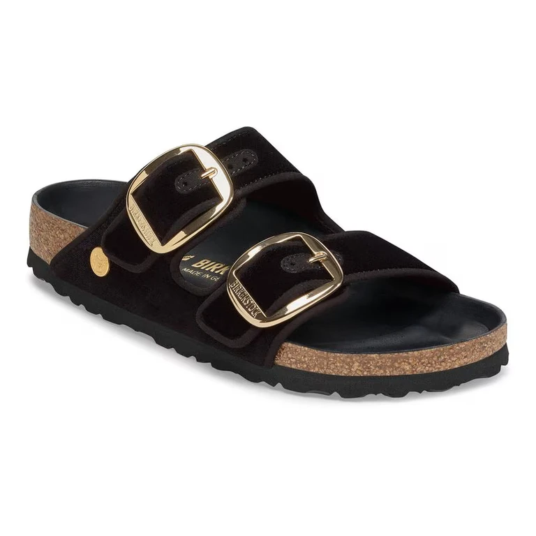 Arizona Big Buckle Rivet Logo Velvet Black Sandals