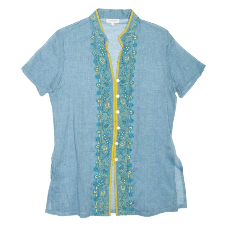 Sheer Womens Shirt Blue V-Neck Floral S