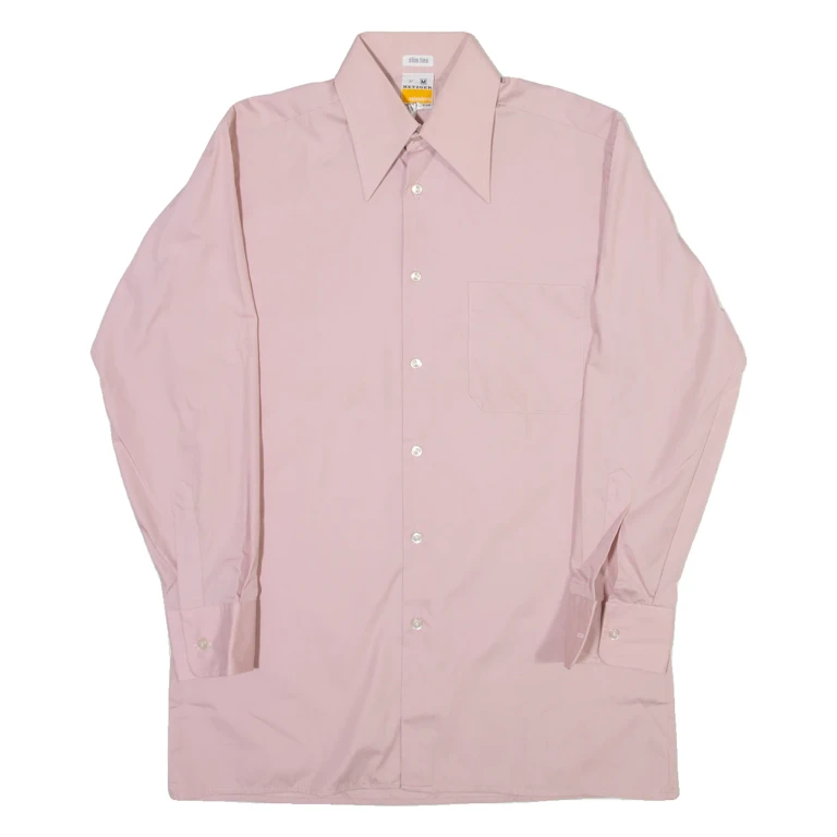 METZGER Slim Fit Mens Plain Shirt Pink Long Sleeve S
