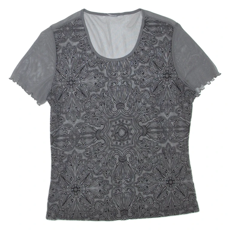 Sheer Womens Printed Top Grey Floral M