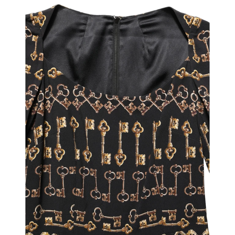 Dolce & Gabbana Black Key Print Long Sleeves Sheath Midi Dress Viscose - Women