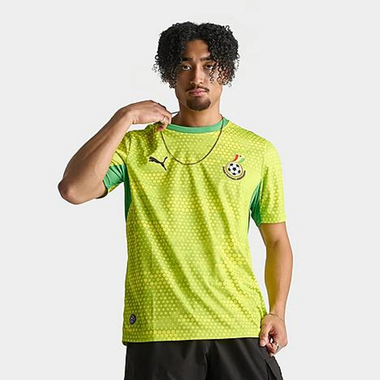 Men's Puma x Salehe Bembury Ghana Short-Sleeve Goalkeeper Soccer Jersey in Lime Smash/Green Fruit Size: Small