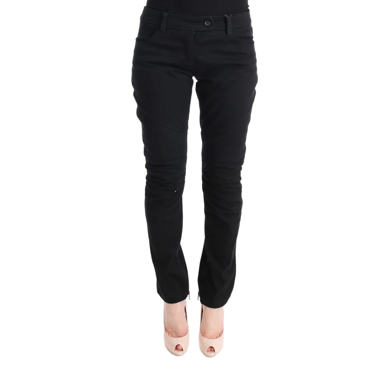 Black Cotton Slim Fit Casual Pants - Women