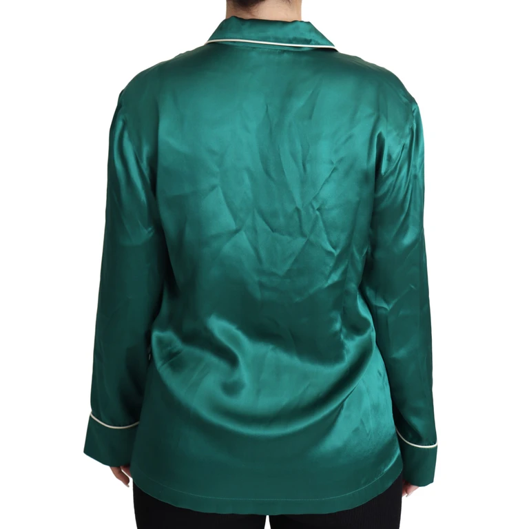 Dolce & Gabbana Green Pyjama Blouse Silk Lounge Sleepwear Top - Women