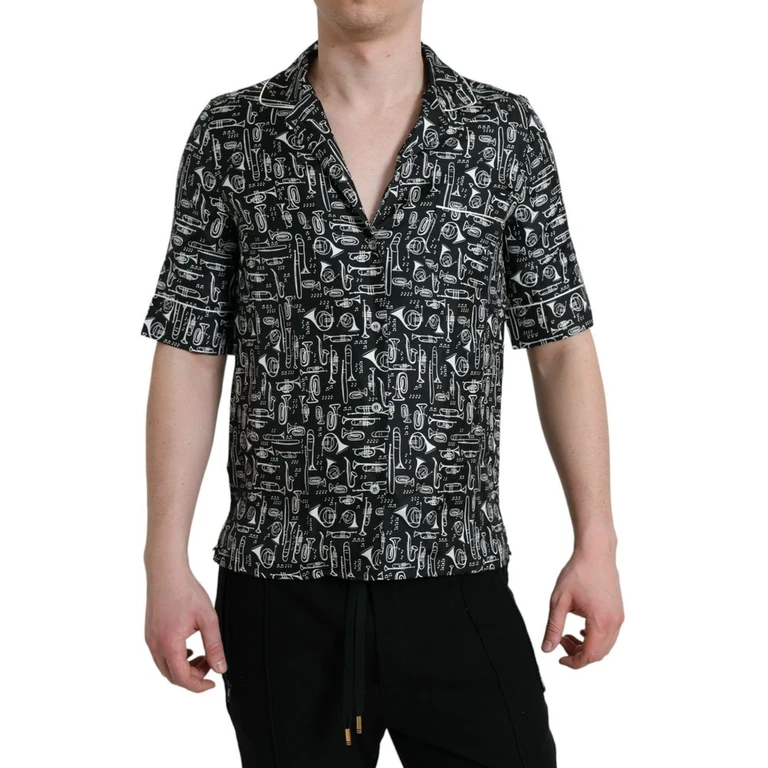 Black Silk Shortsleeve Shirt - Men