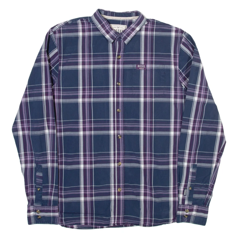 DIESEL Mens Shirt Blue Check Long Sleeve L