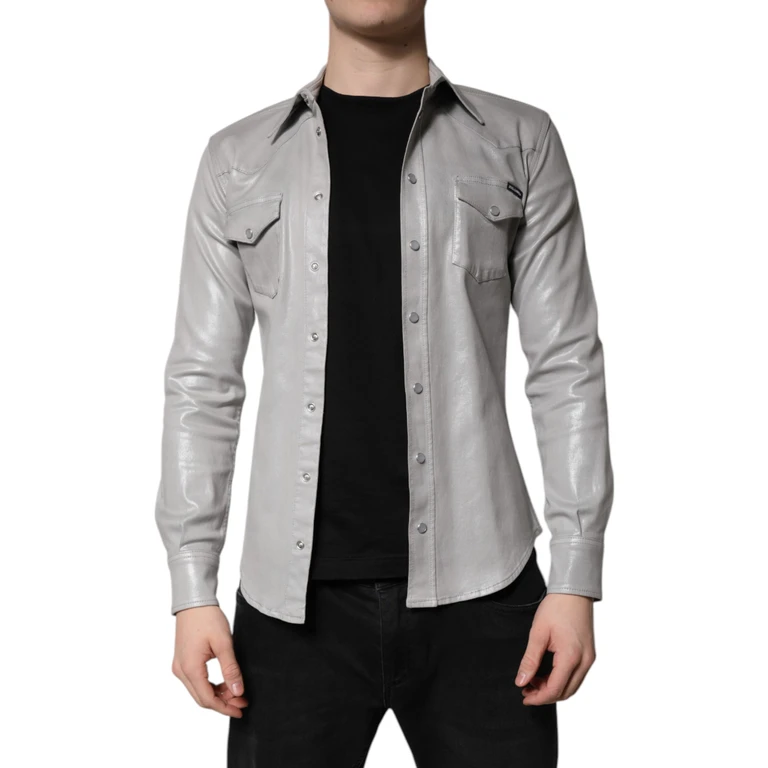 Dolce & Gabbana Metallic Gray Cotton Button Down Shirt Elastane - Men