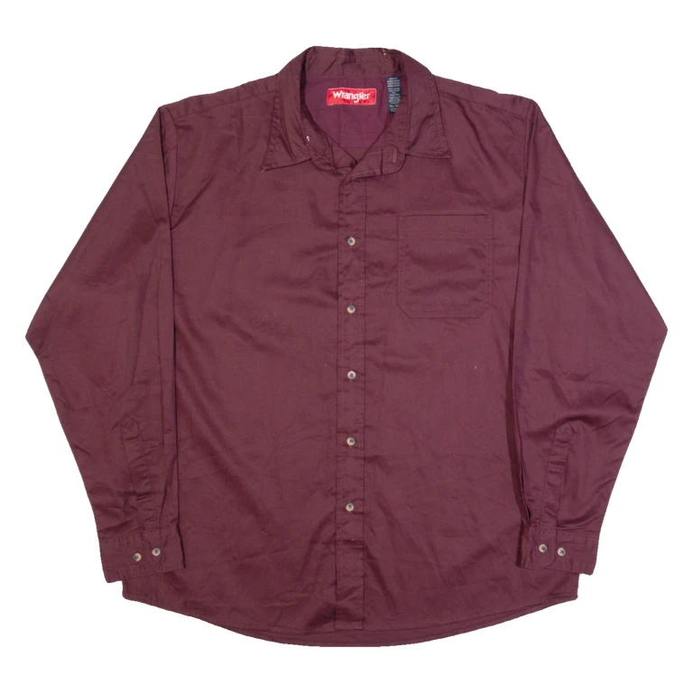 WRANGLER Mens Plain Shirt Maroon Long Sleeve XL