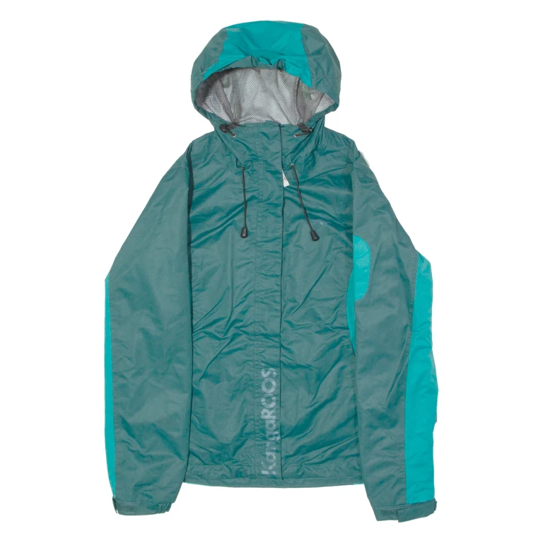 KANGAROOS Womens Rain Jacket Green Hooded Colourblock UK 8