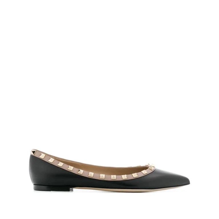 Garavani Rockstud Lace-Up Leather Ballerinas