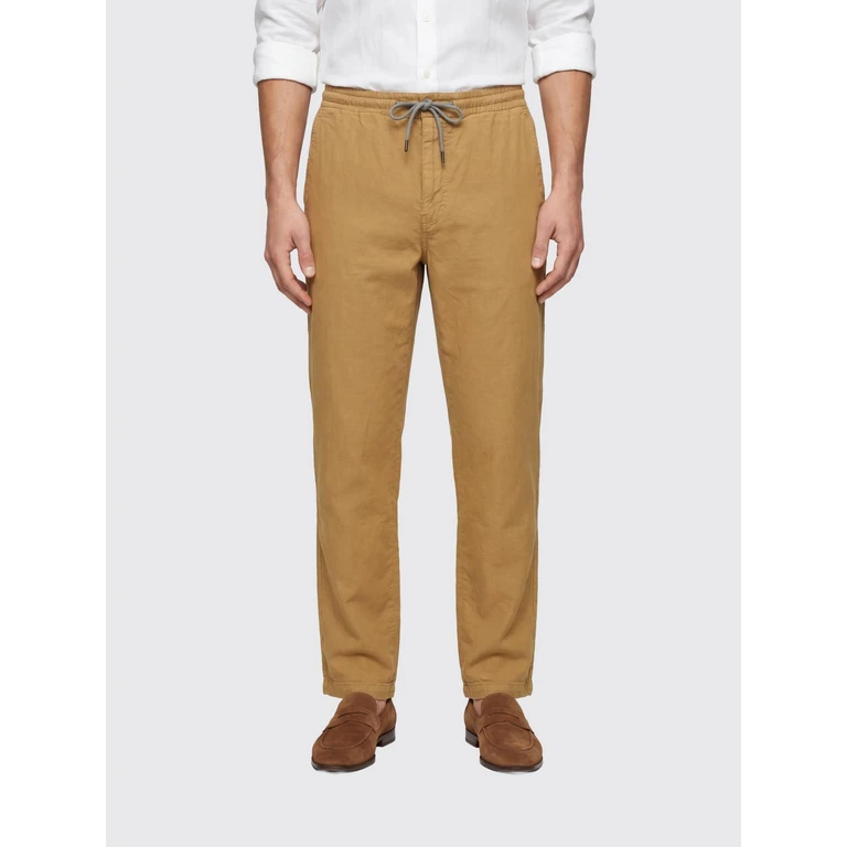 Slim Fit Linen Blend Trousers with Drawstring Waist (M2R902ZV2263607)