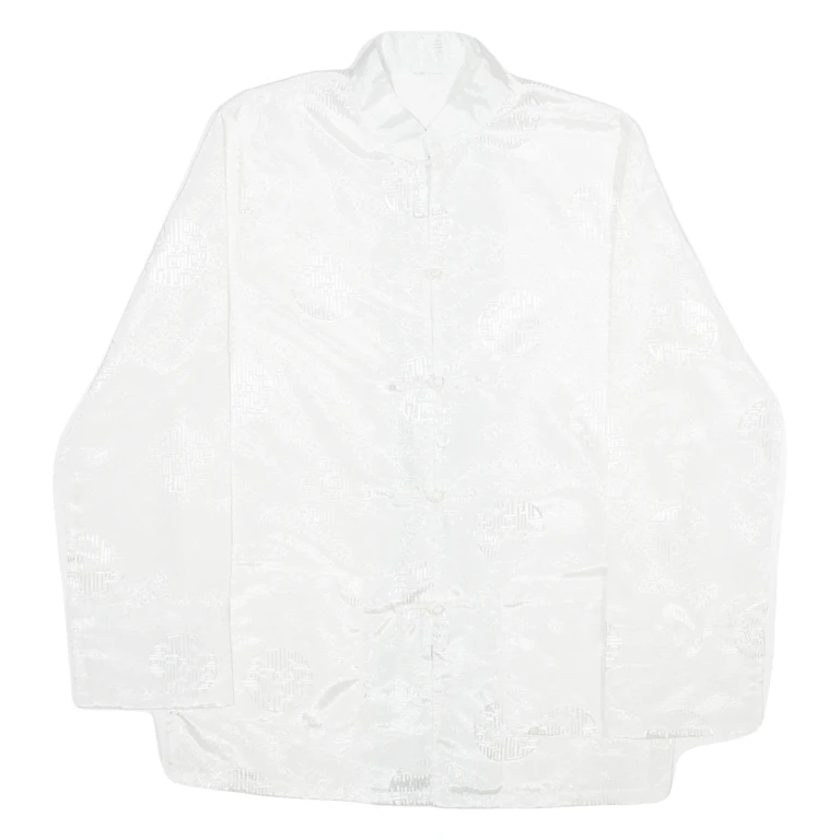 Mens Shirt White Crazy Pattern Long Sleeve M