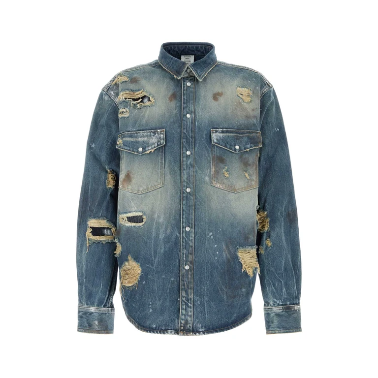 Vetements Denim Shirt Distressedblue Exterior: Cotton Camicie - Men