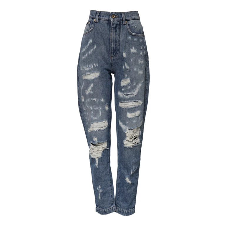 Dolce & Gabbana Blue Tattered High Waist Women Denim Jeans Clothing - Women