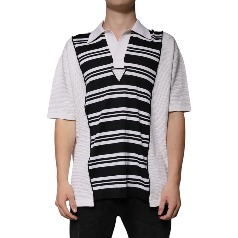 Dolce & Gabbana Black White Stripes Collared Polo T-Shirt And Silk Cotton Cashmere Nylon - Men