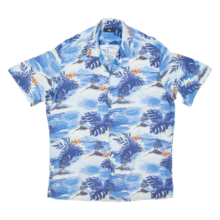 C AND A Mens Hawaiian Shirt Blue Floral M