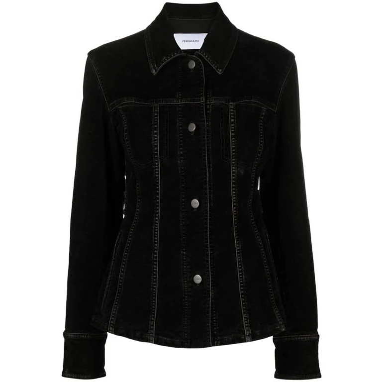 Ferragamo Fitted Velvet Denim Trucker Jacket