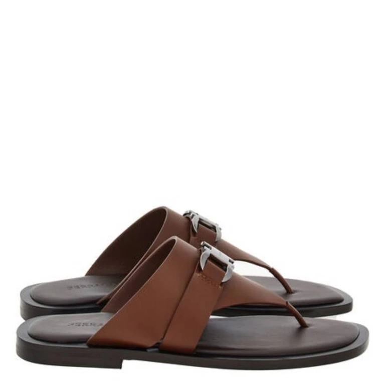 Ferragamo Gancini Embellished Leather Sandals, Size 9