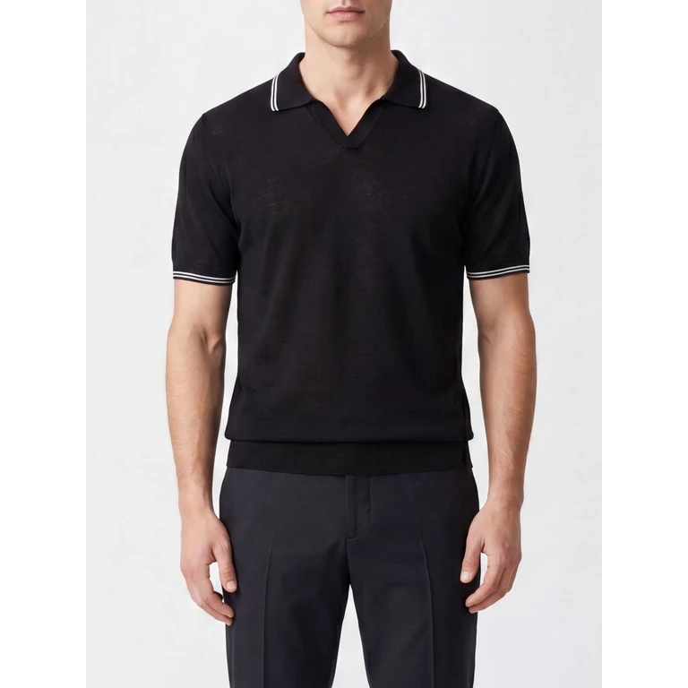 Short-Sleeved Knit Polo in Cashmere and Silk with Contrast Trims (MU005719T0009)