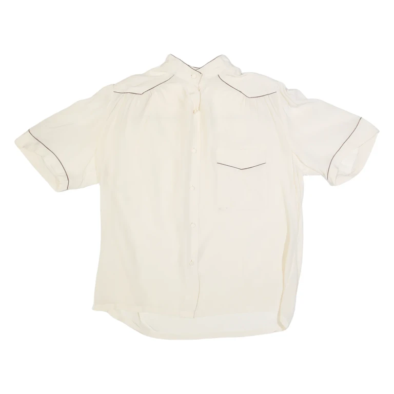 TRAMO Womens Blouse Cream Collared Silk M