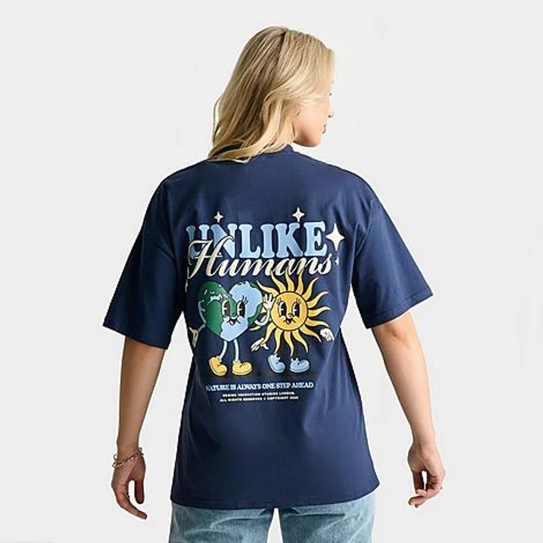 Unlike Humans Women's Sun Earth Graphic T-Shirt in Naval Academy Size: XS