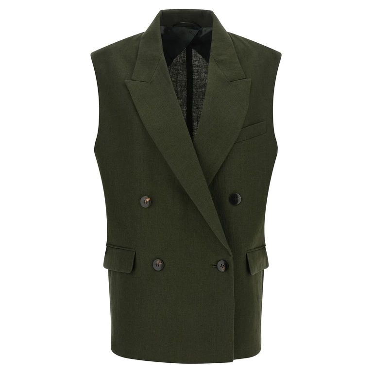 Bicolor Linen Sleeveless Jacket Clothing - Women