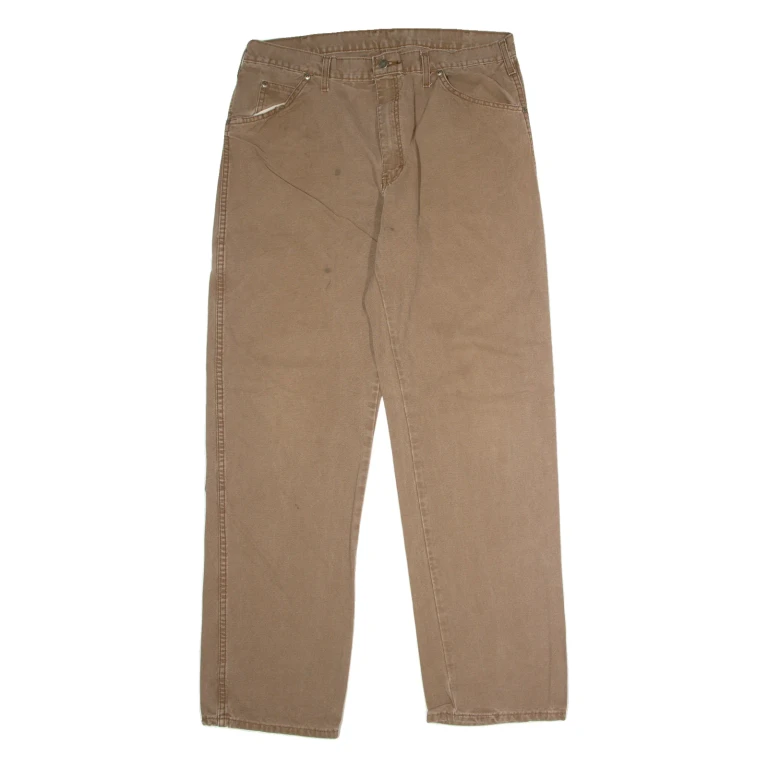 DICKIES Workwear Mens Canvas Trousers Brown Regular Straight W36 L32