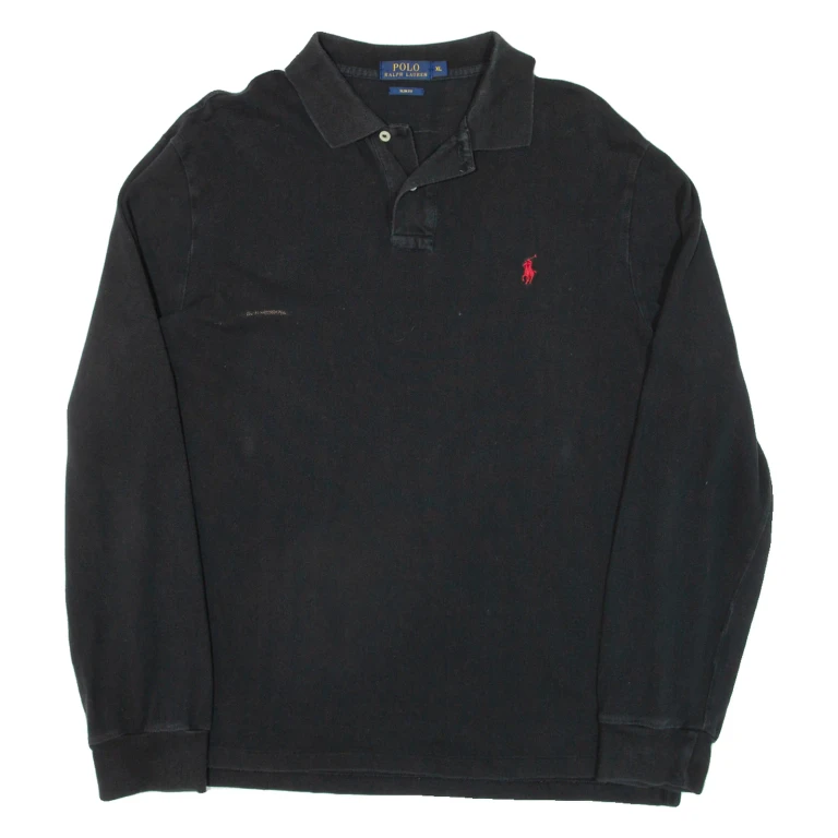POLO RALPH LAUREN Slim Fit Mens Polo Shirt Black Long Sleeve XL