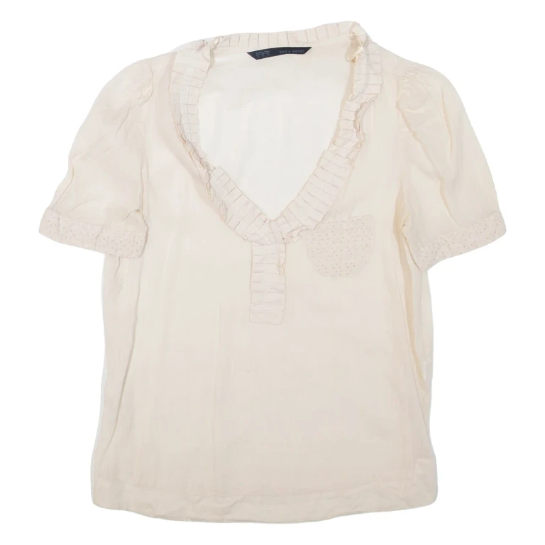 ZARA Womens Top Beige V-Neck S