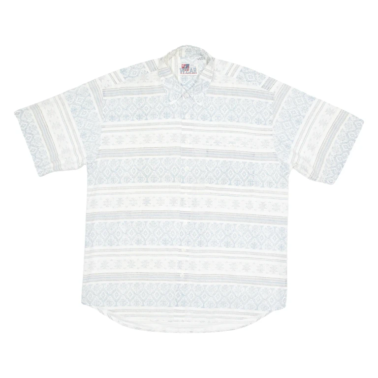 ESQUIRE FASHION Mens Shirt White 90s Crazy Pattern L