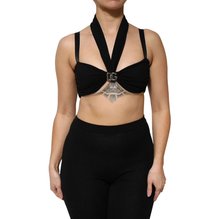 Dolce & Gabbana Black Cropped Viscose Halter Bustier Top Polyester Silk - Women