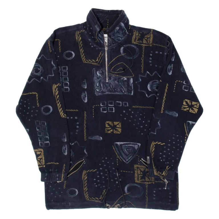 Patterned Mens Sweatshirt Black 1/4 Zip L