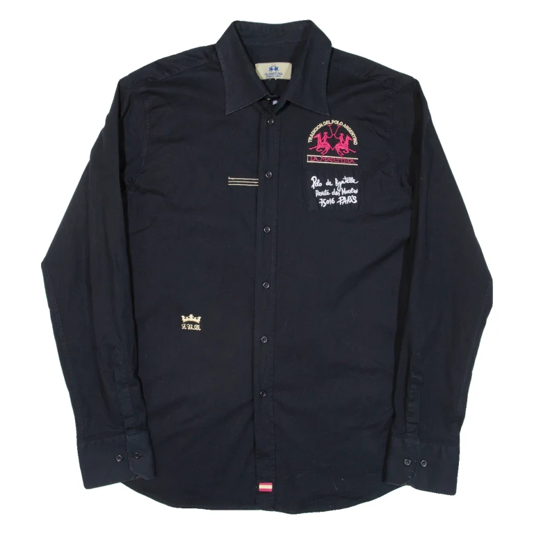 LA MARTINA Mens Plain Shirt Black Long Sleeve L