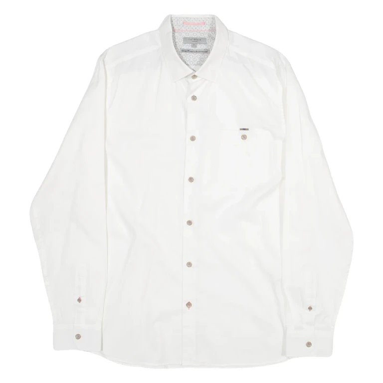 TED BAKER Mens Plain Shirt White Long Sleeve M