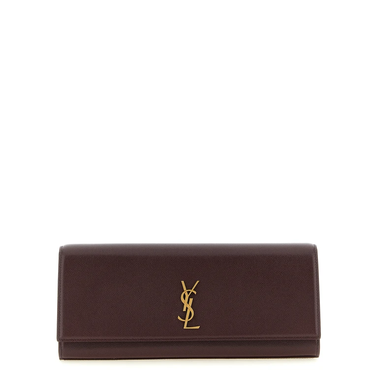 Saint Laurent Bordeaux Calfskin Clutch Bag - Women