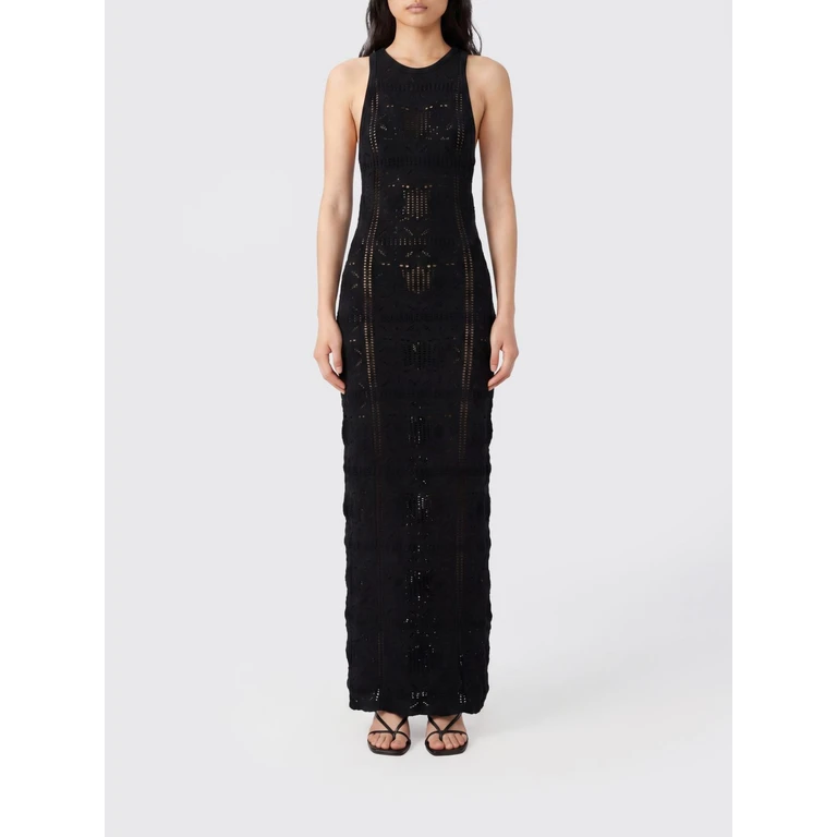 Crochet Knit Long Sheath Dress with Thin Straps (NW26SSDR38999BLACK)
