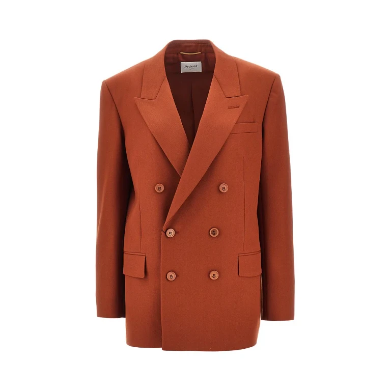 SAINT LAURENT Gabardine oversized double-breasted jacket Woman 36
