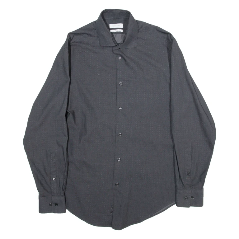 CALVIN KLEIN Slim Fit Mens Shirt Grey Polka Dot Long Sleeve M