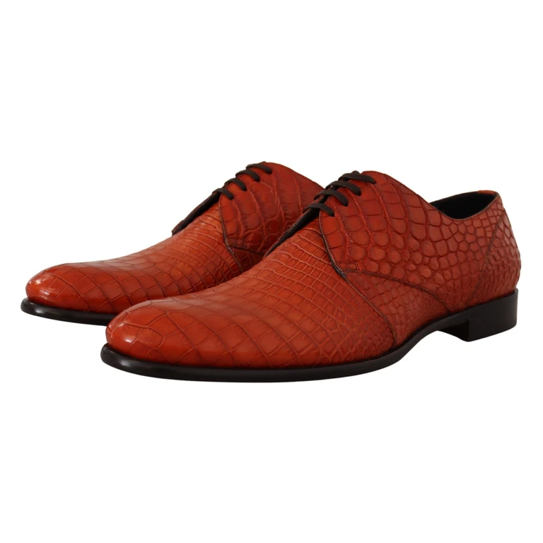 Dolce & Gabbana Orange Exotic Leather Dress Derby Shoes Skin Croc - Men
