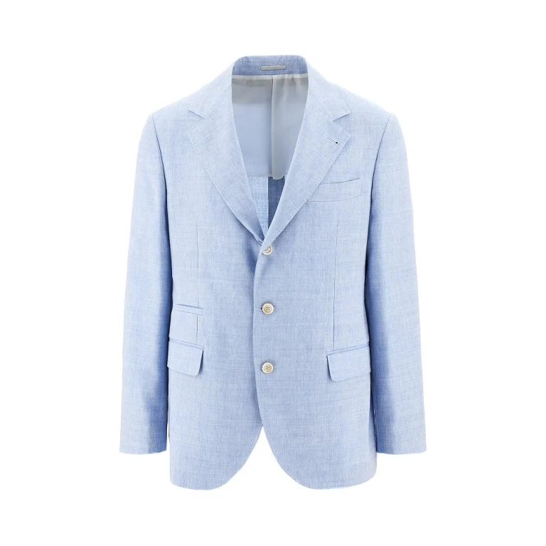 Veste simple boutonnage en sergé chevron mélangé Brunello Cucinelli