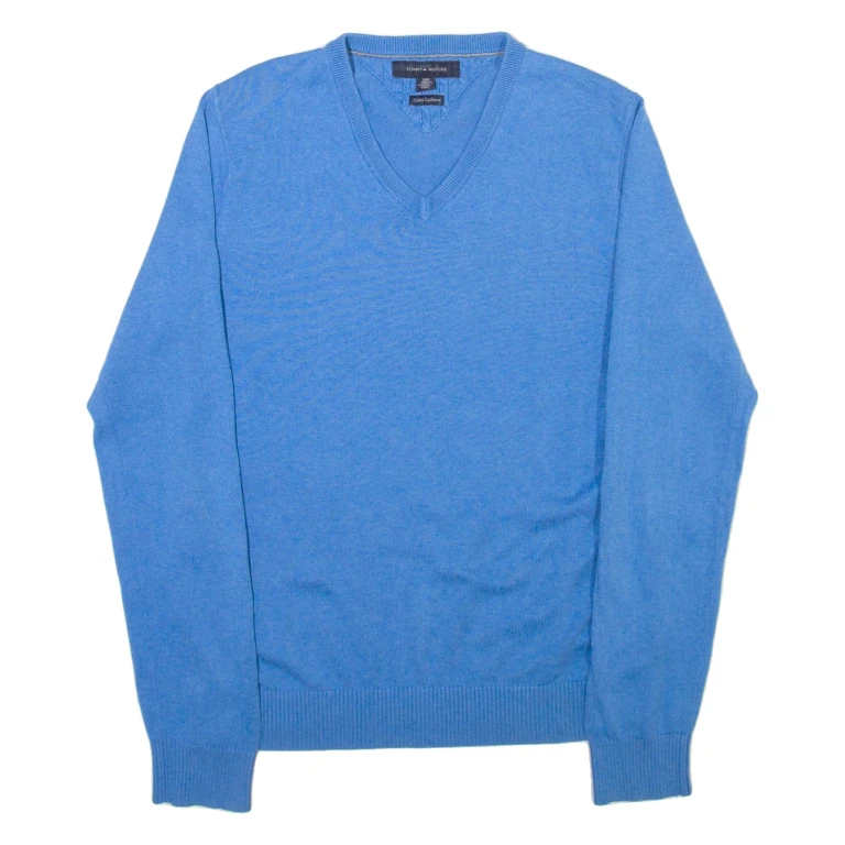TOMMY HILFIGER Mens Jumper Blue V-Neck Tight Knit S