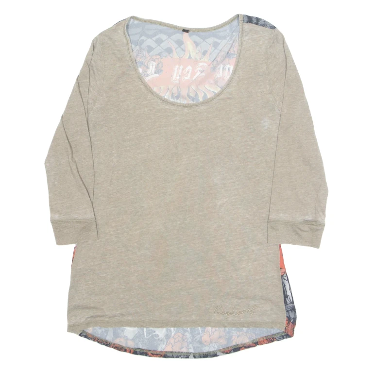 Womens Blouse Brown Long Sleeve Crazy Pattern M