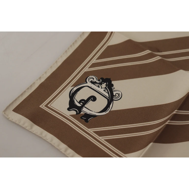 Dolce & Gabbana Brown Stripes Dg Logo Square Mens Handkerchief Scarf Silk - Men