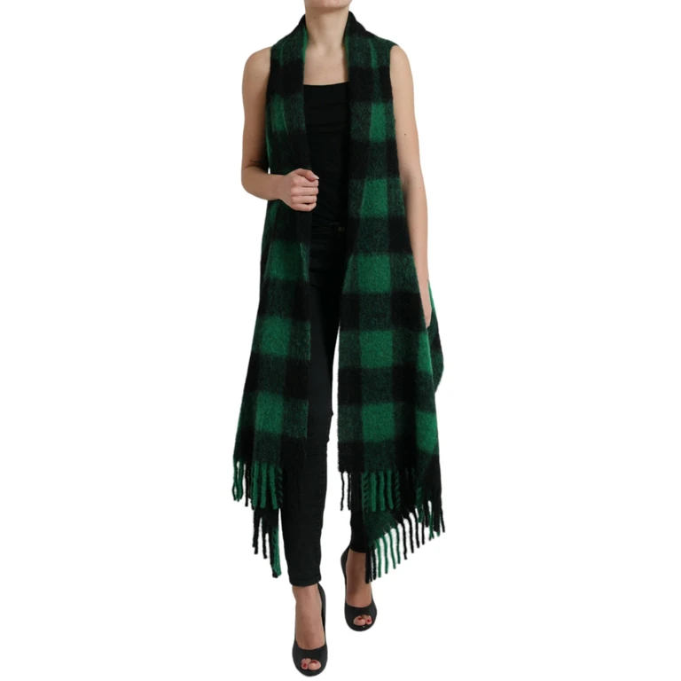 Black Green Buffalo Check Poncho Coat Jacket And Clothing - Women