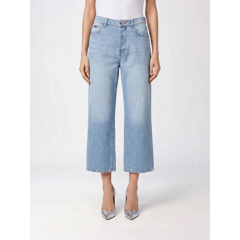 High-Waisted Wide Leg Cropped Stretch Denim Jeans (FAACWDT1689PDE004N07GR)