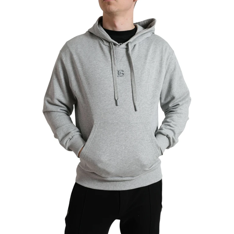 Dolce & Gabbana Gray Cotton Logo Hooded Sweatshirt Sweater Clothing - Men