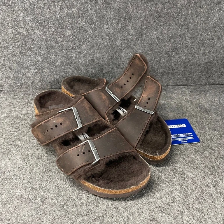 Arizona Shearling Waxy Leather Sandals Narrow