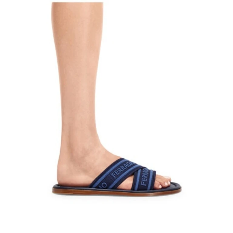 Ferragamo Laurene Logo Embroidered Slides, Size 7 C